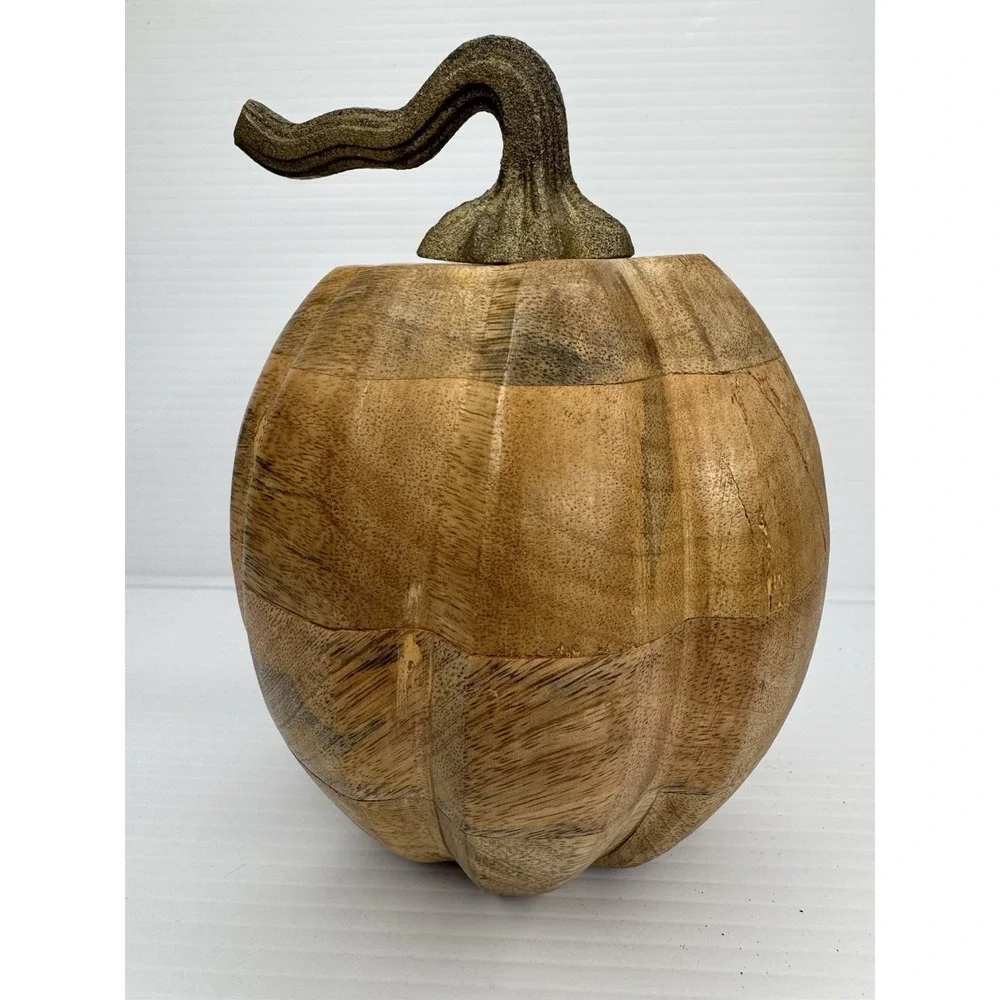 Set of 2 Solid Wood Pumpkins Natural Gourds Rustic Fall Thanksgiving Table Decor